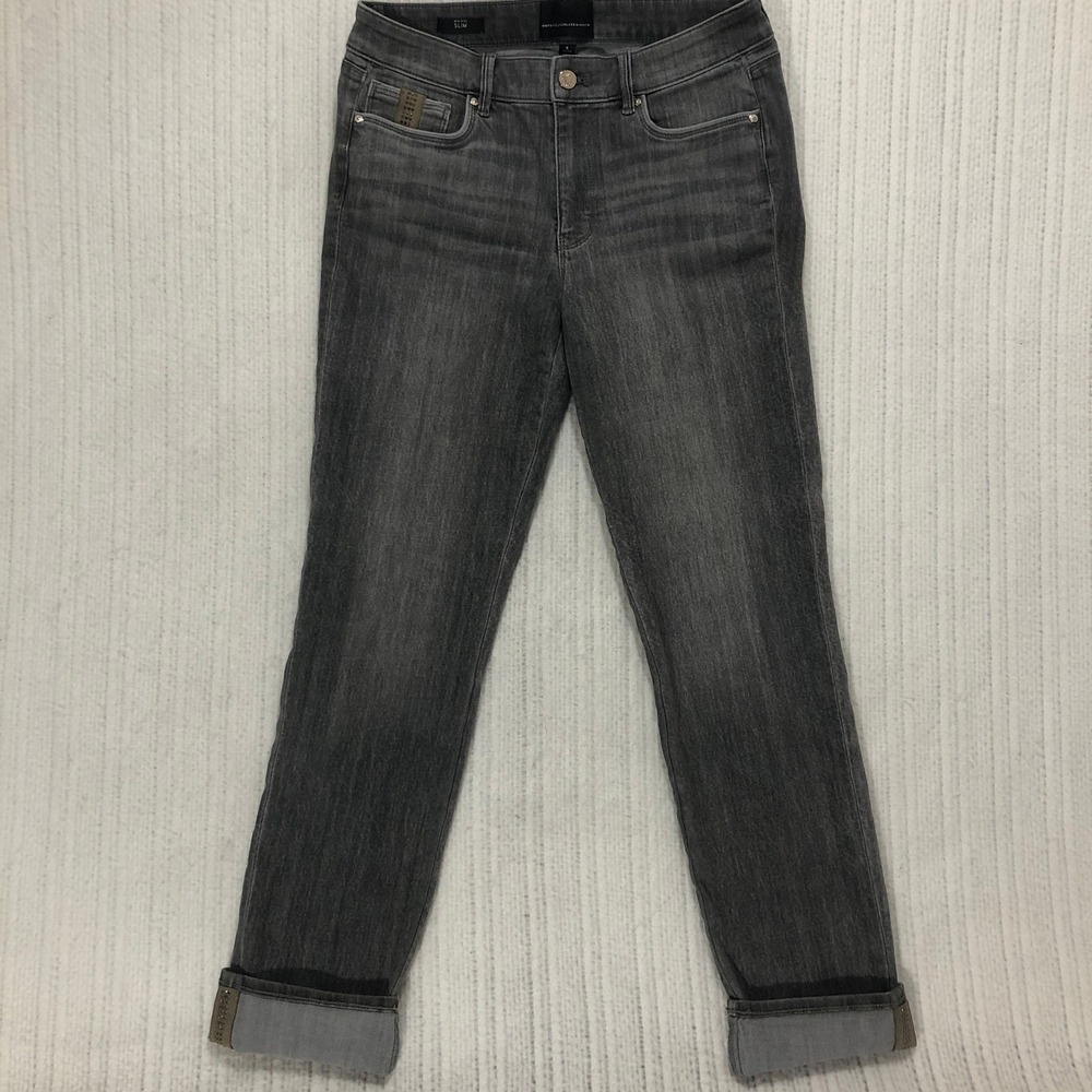 White House Black Market Mid-Rise Slim Gray Studded Jeans Womens 8